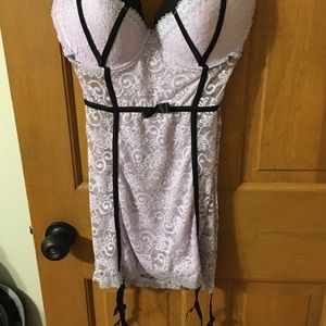 Dreamgirl Lilac Black Stretch Lace Garter Slip XL